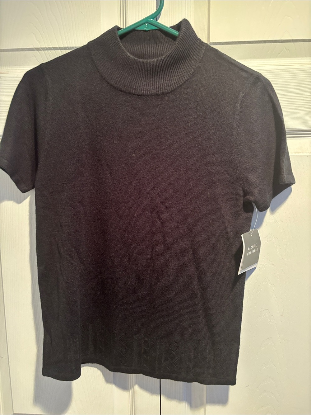 Sag Harbor Petite Black Ribbed Mock-Neck Top